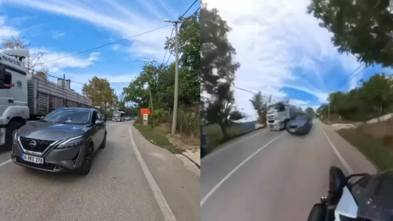 Bursa'da yürekleri ağza getiren anlar! Hatalı sollama faciayla bitiyordu