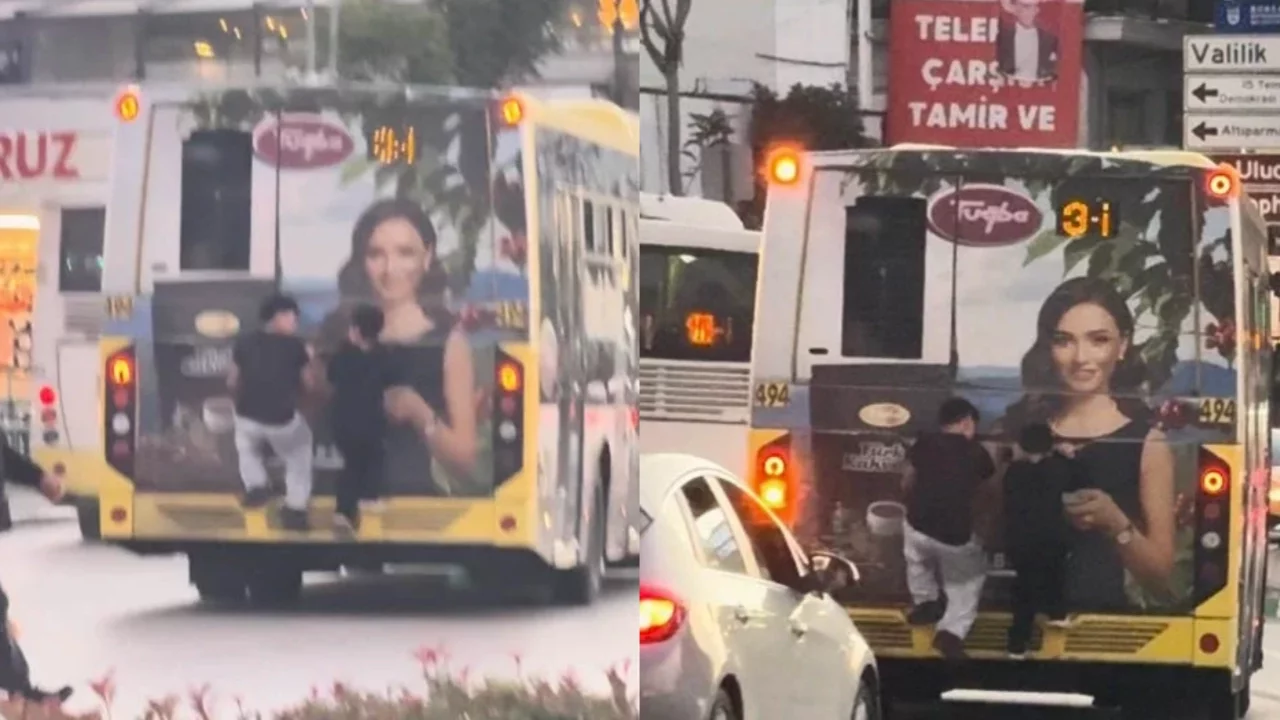 Bursa'da otobüsün arkasında tehlikeli yolculuk