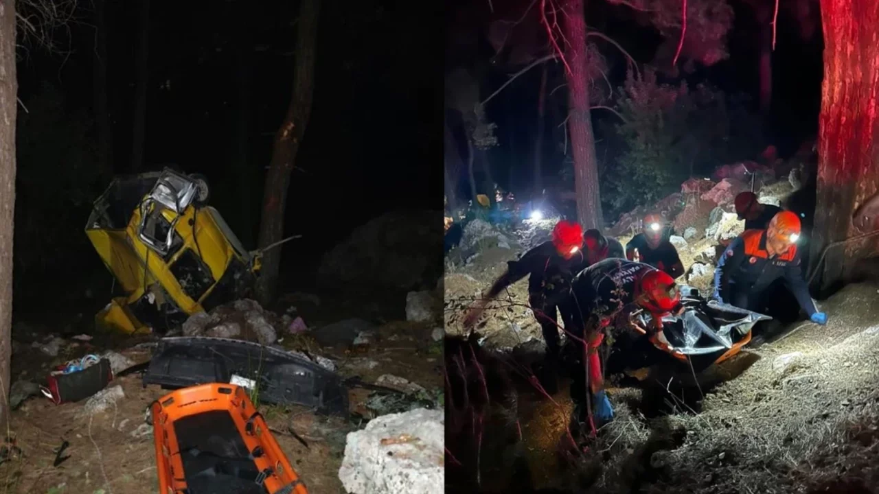 Araç 50 metrelik uçuruma yuvarlandı: Ölüler ve yaralılar var