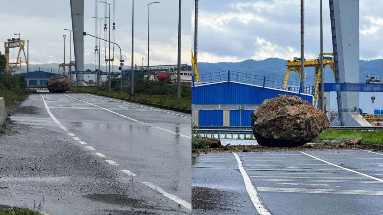 Zonguldak'ta facianın eşiğinden dönüldü! Dev kaya yolu kapattı